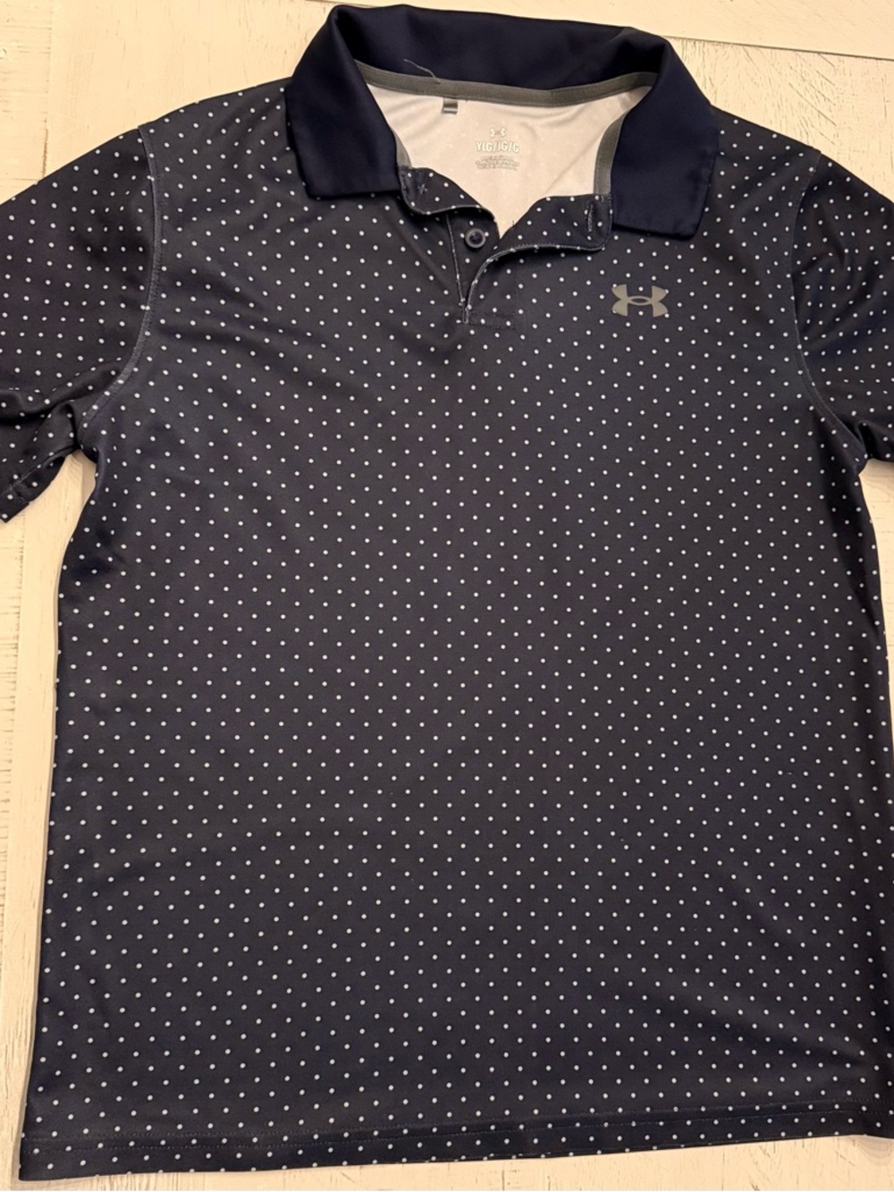 Under Armour Youth Boys Large Navy Polo with White Polka Dots